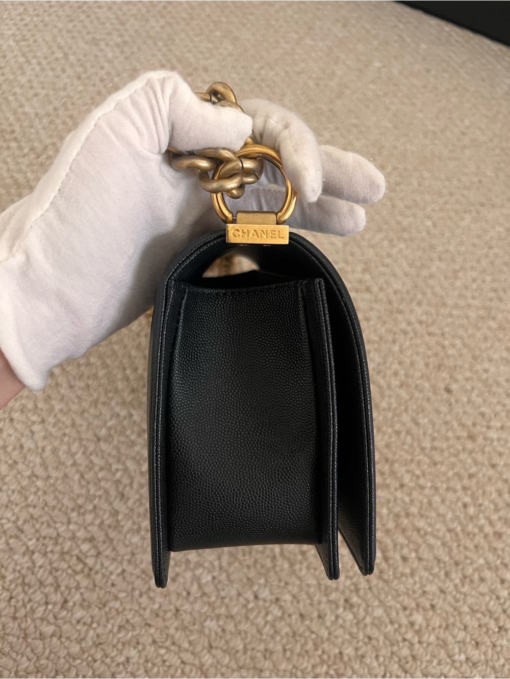 Chanel Caviar Black Medium Boy Bag with Antique Gold Hardware - Picture 4 of 16